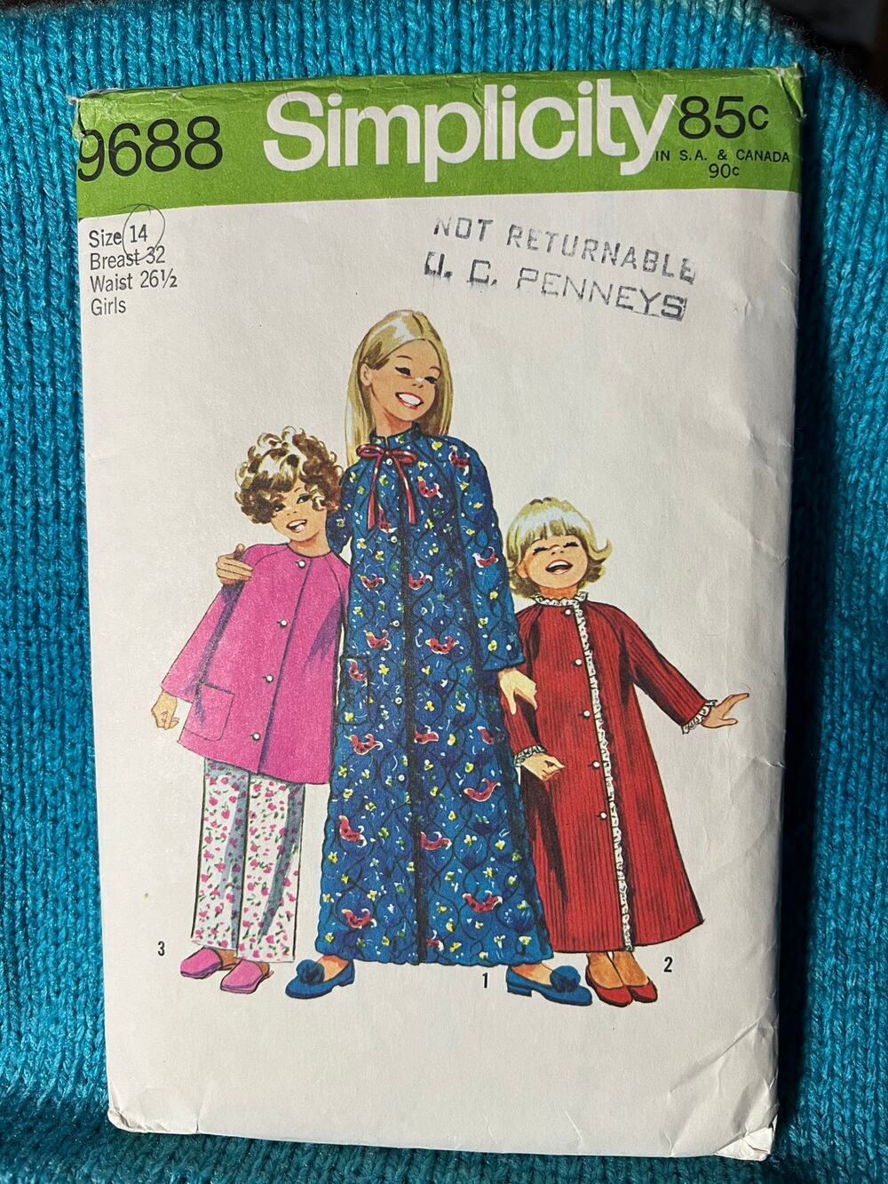 Simplicity 9688 pattern kids pajamas and robe size 14